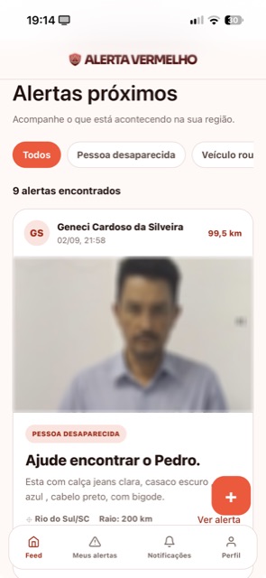 Feed de alertas do Alerta Vermelho